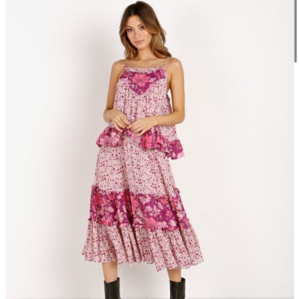 Spell Pink Floral Midi Skirt